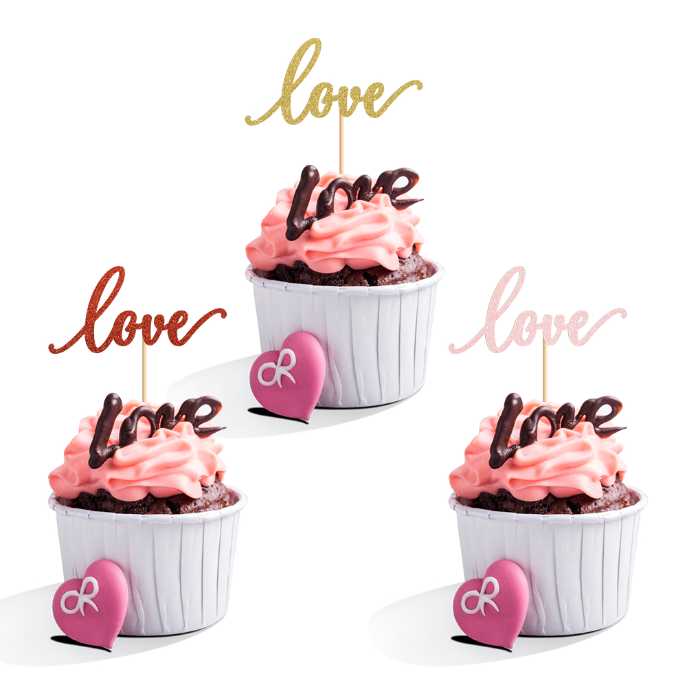 ป้ายปักหน้าเค้ก คัพเค้ก วันวาเลนไทน์ Love 12 ชิ้น