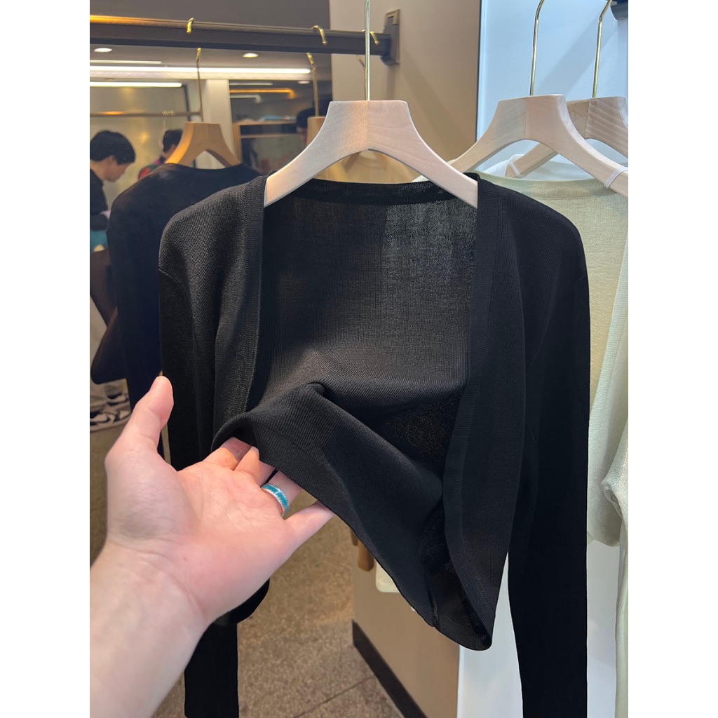 เสื้อแจ็กเก็ตคาร์ดิแกน ผ้าถัก ป้องกันแดด พร้อมกระโปรงสลิง สําหรับผู้หญิง