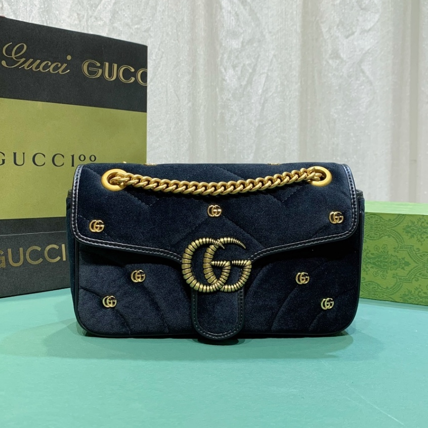 【 Box 】 Gucci ของแท้ 100% กระเป๋าสะพายไหล่ หนังนิ่ม สําหรับผู้หญิง 443497 กระเป๋าสะพายข้าง แต่งสายโซ่ ขนาด 26-15-7 ซม.