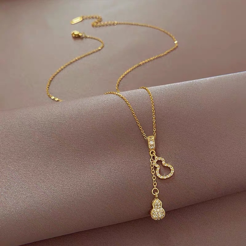 เครื่องประดับ สร้อยคอ จี้น้ําเต้า ประดับเพชร สีทอง สีเงิน คุณภาพสูง เหมาะกับของขวัญวันเกิด แฟชั่นสําหรับผู้หญิง