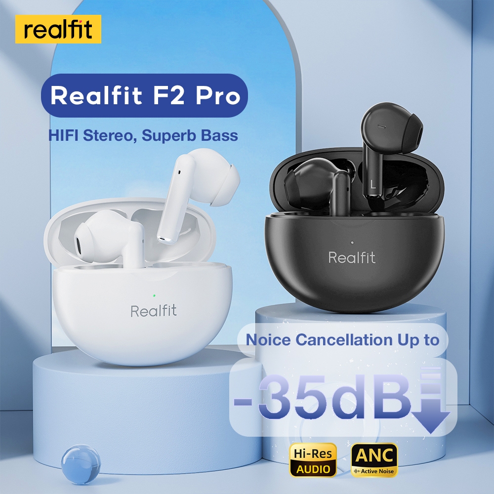 Realfit F2 Pro หูฟังบลูทูธไร้สาย -35dB ตัดเสียงรบกวน พร้อมตัวลดเสียงรบ ...