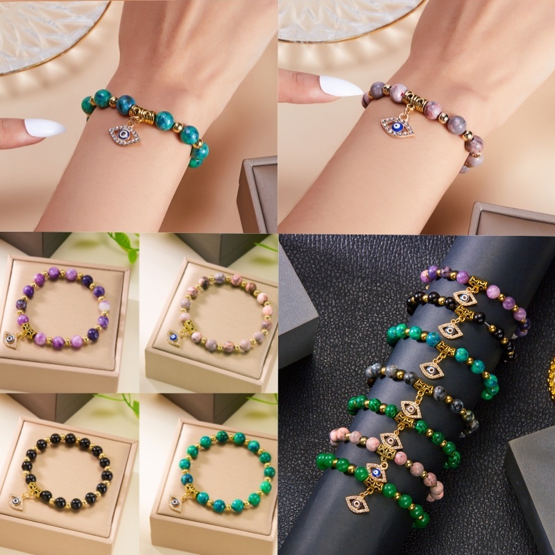 สร้อยข้อมือ ประดับลูกปัดหินธรรมชาติ รูปดวงตาชั่วร้าย นําโชค เหมาะกับของขวัญ สไตล์เรโทร เครื่องประดับ สําหรับผู้ชาย และผู้หญิง