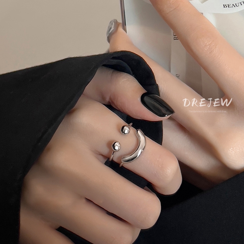 DREJEW แหวนนิ้วชี้ แบบเปิด สองชั้น รูปหน้ายิ้ม เครื่องประดับแฟชั่น สําหรับผู้หญิง
