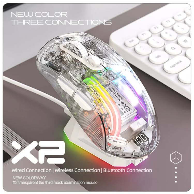 Attack Shark X2 Pro เมาส์บลูทูธชาร์จแม่เหล็ก, Tri-Mode , ไฟ RGB, โปร่งใส, ไฟแสดงสถานะแบตเตอรี่, โทรศัพท์คอมพิวเตอร์