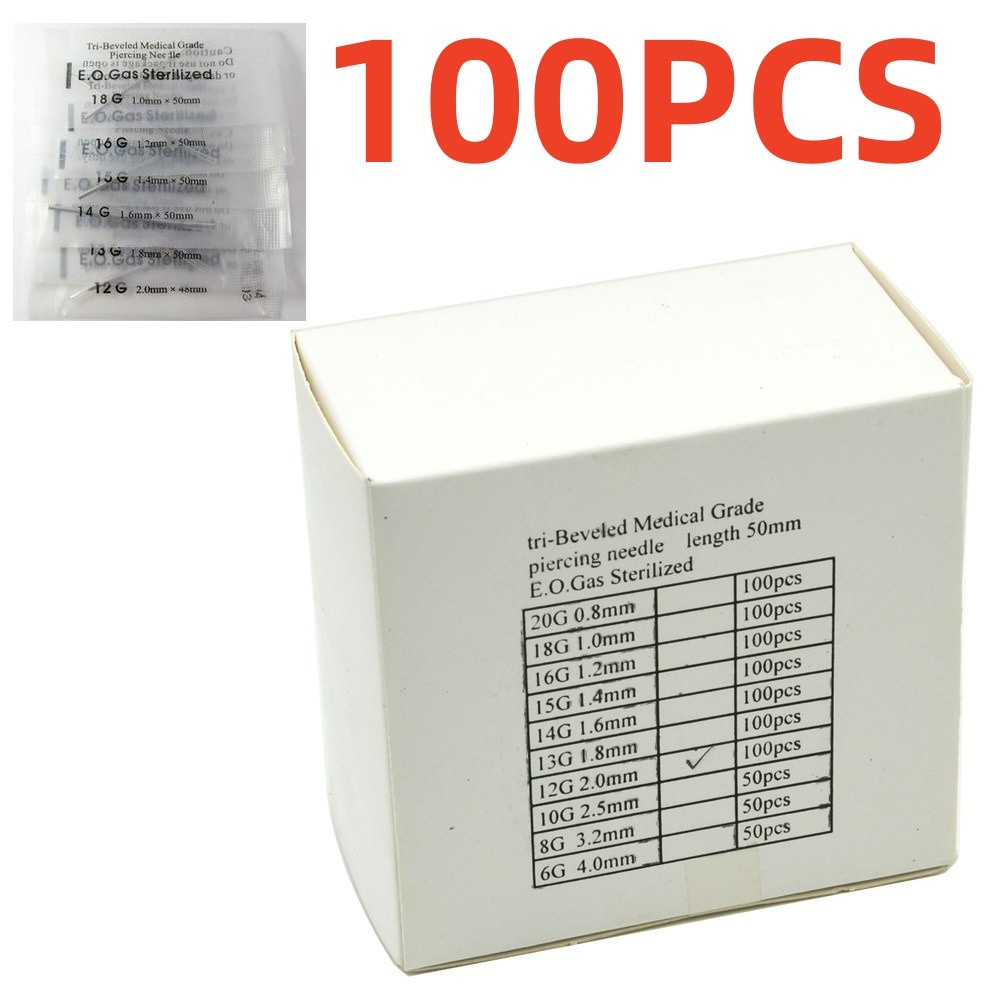 เข็มเจาะหู/คิ้ว/จมูก/ปาก/สะดือ/ลิ้น 100 ชิ้น ขนาด 0.8-2.0 มม. สําหรับเจาะร่างกาย