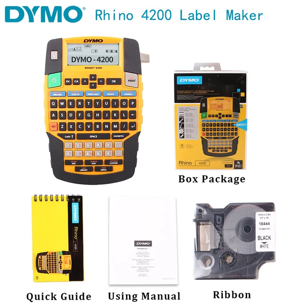 Dymo Rhino 4200 เครื่องทําฉลาก DYMO-4200 สําหรับเทปฉลากไวนิล ไนล่อน ยืดหยุ่น 45013 45023 45024 18443