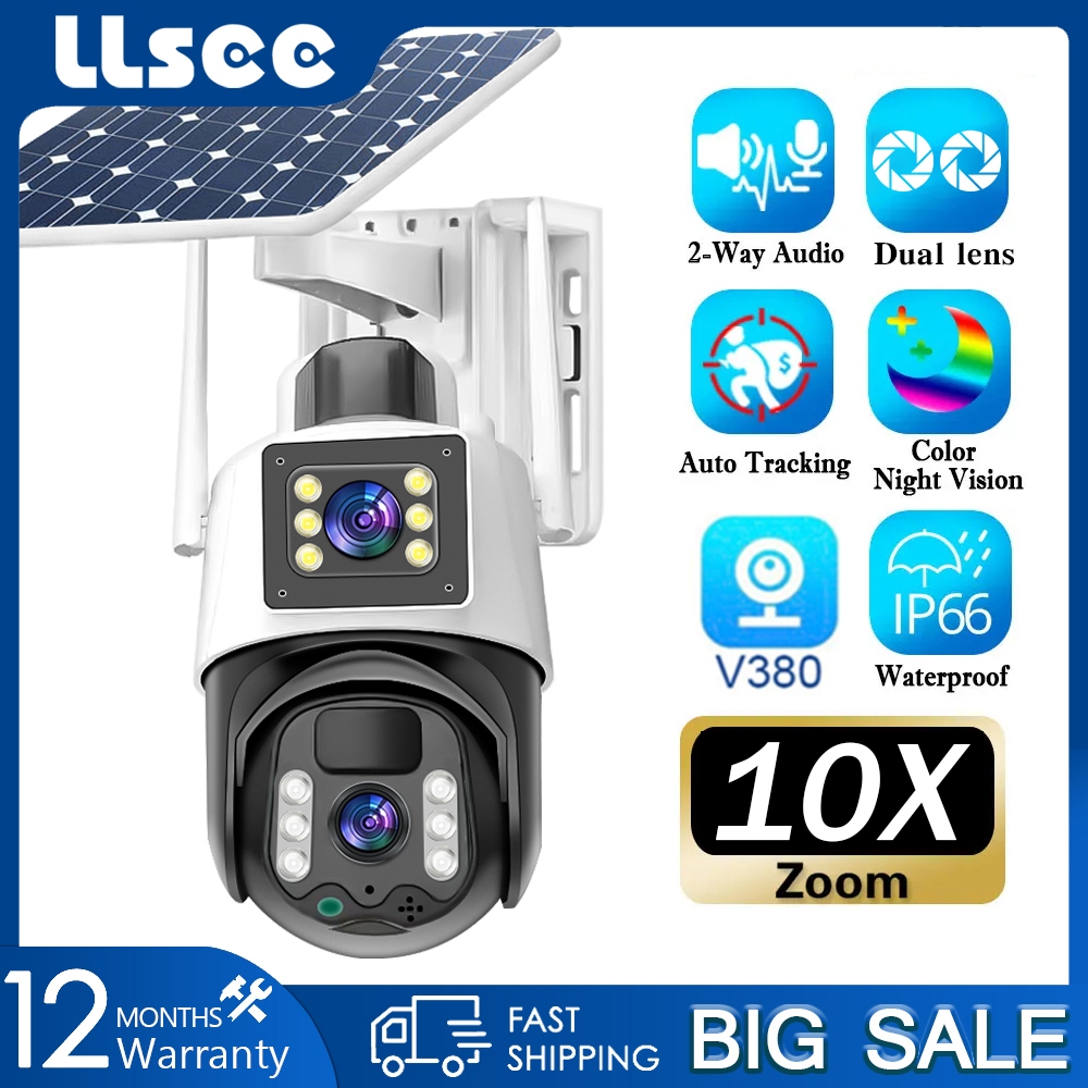 LLSEE v380 pro 8MP 4K ซิมการ์ดกล้องวงจรปิดพลังงานแสงอาทิตย์กลางแจ้ง 360 PTZ 10X ซูมกล้องวงจรปิด WIFI
