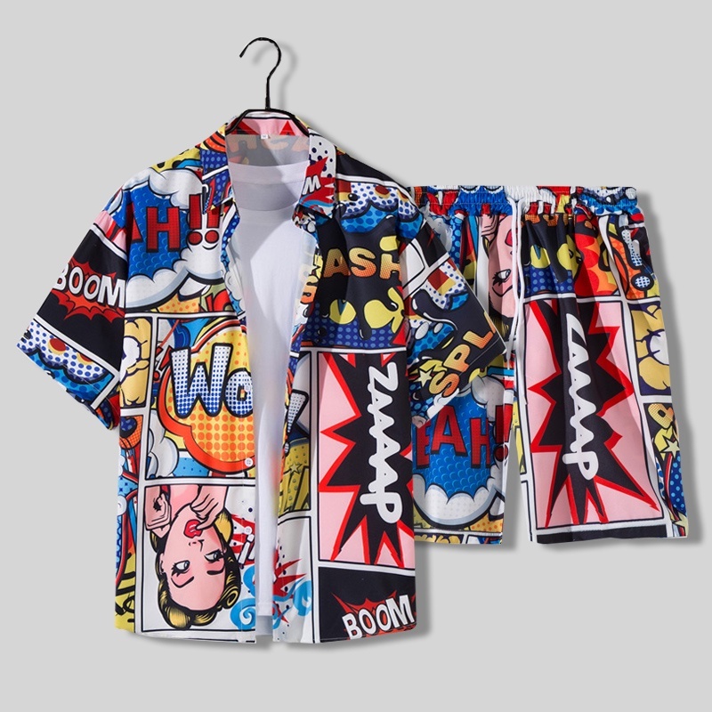 ชุดเสื้อแขนสั้น และกางเกงฮาวาย ทรงหลวม ลายดอกไม้ เหมาะกับเดินชายหาด สไตล์ฮาวาย สําหรับผู้ชาย รุ่น 2119