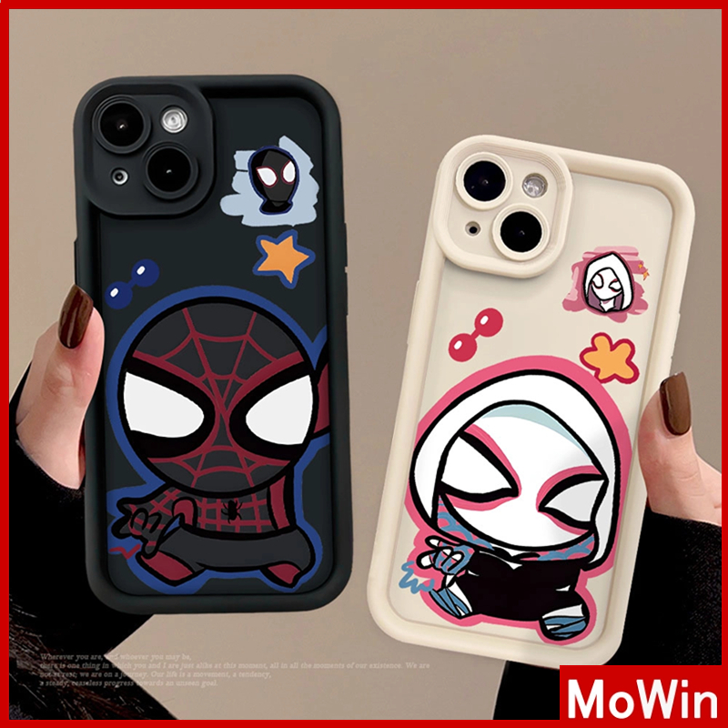 Mowin - เข้ากันได้สำหรับ เคสไอโฟน11 เคส iphone 11 15 pro max สีดำสีขาวเรียบนุ่ม TPU ป้องกันกล้องกันกระแทกคู่น่ารัก MINI Spider-Man เข้ากันได้กับ iPhone 14 13 12 11 PRO MAX XR XS 8 PLUS