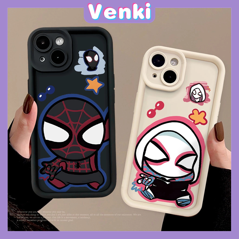 VENKI - เข้ากันได้สำหรับ เคสไอโฟน11 เคส iphone 11 15 pro max กรณีสีดำสีขาว Smooth Soft TPU ป้องกันกล้องกันกระแทกน่ารักมินิการ์ตูน Spiderman เข้ากันได้กับ iPhone 14 13 12 11 PRO MAX XR XS 7 8 PLUS