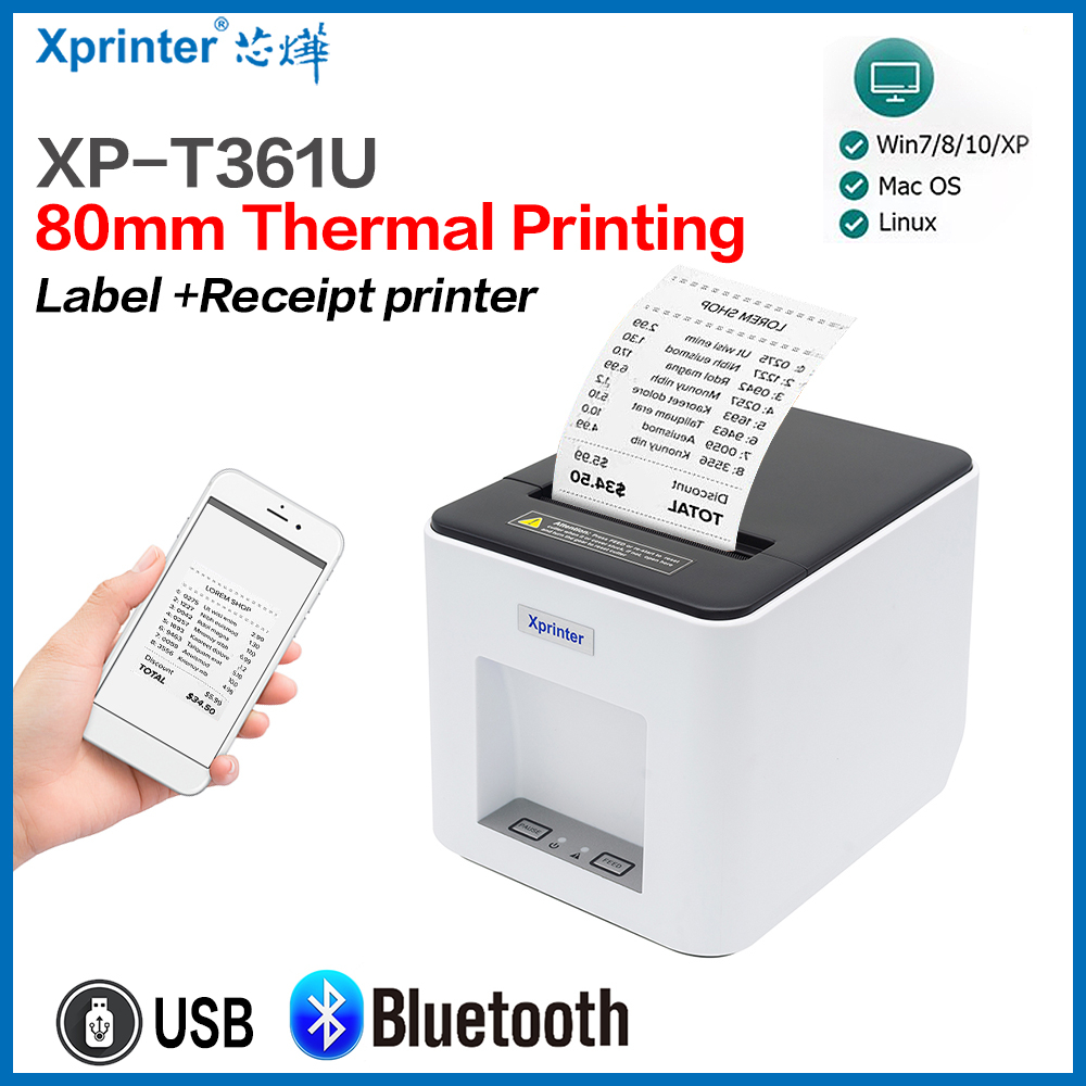 Xprinter 2-in-1 เครื่องพิมพ์ใบเสร็จ บลูทูธ USB 80 มม. สําหรับ Windows Android XP-T361U