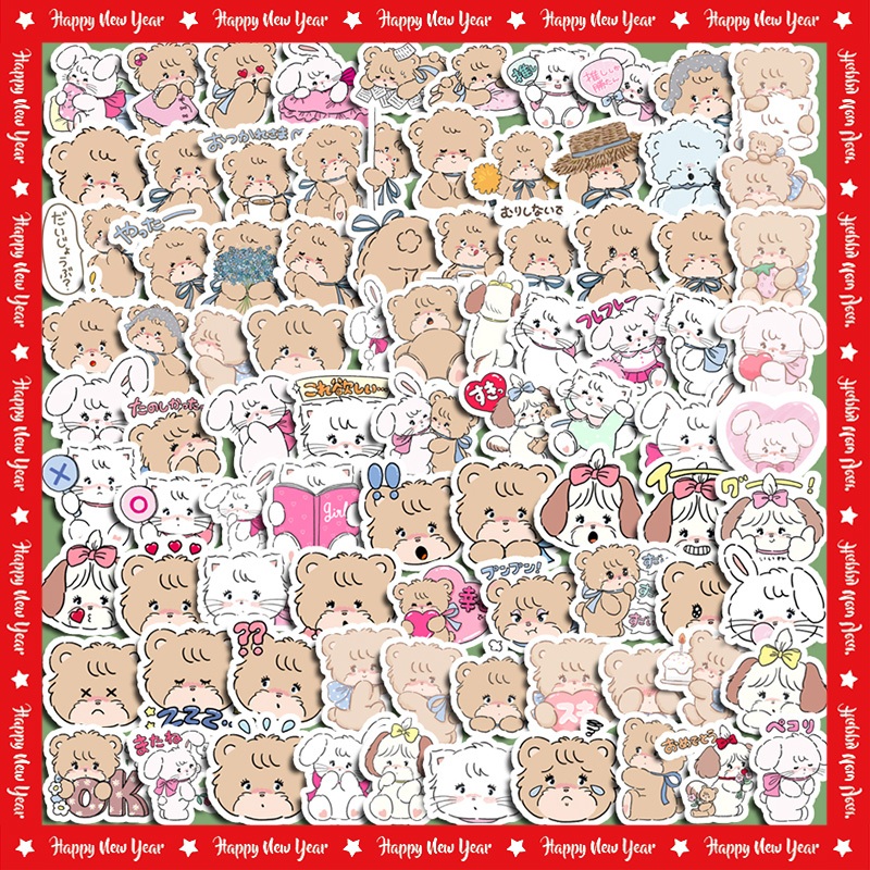 สติกเกอร์ ลายแมว กระต่าย กันน้ํา สําหรับตกแต่งสมุดภาพ แล็ปท็อป ขวดน้ํา เครื่องเขียน งานฝีมือ 100 ชิ้น