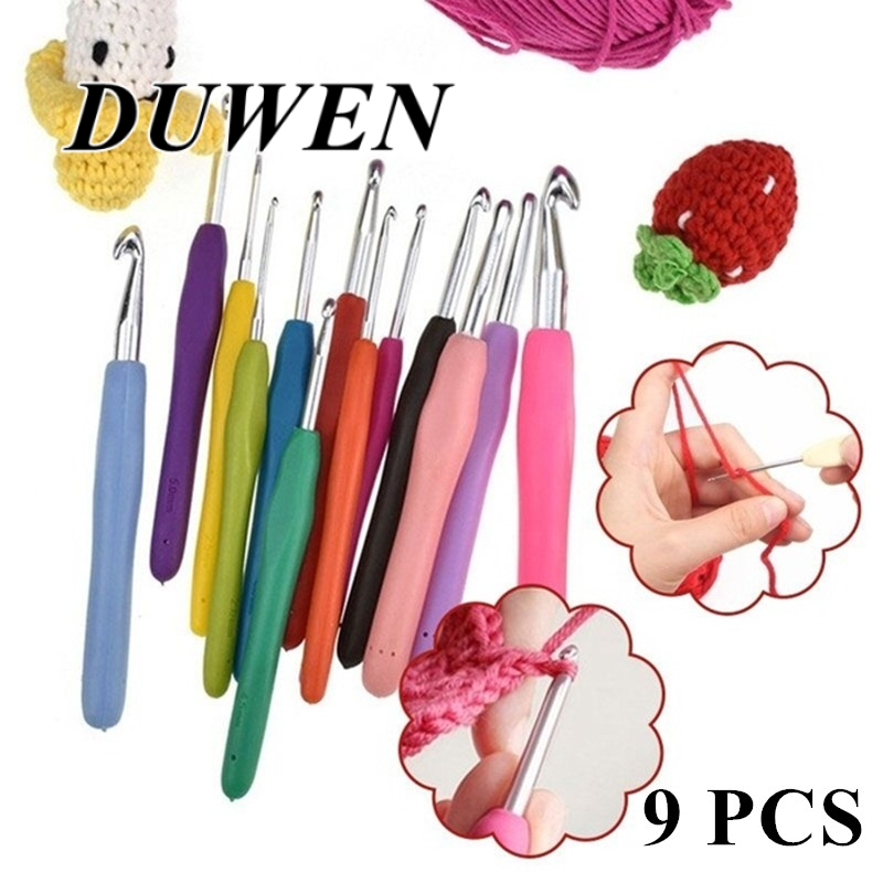 DUWEN 2mm-6mm Semi-Rubberized Soft Grip ตะขอโครเชต์ตามหลักสรีรศาสตร์ 9 ชิ้น kit