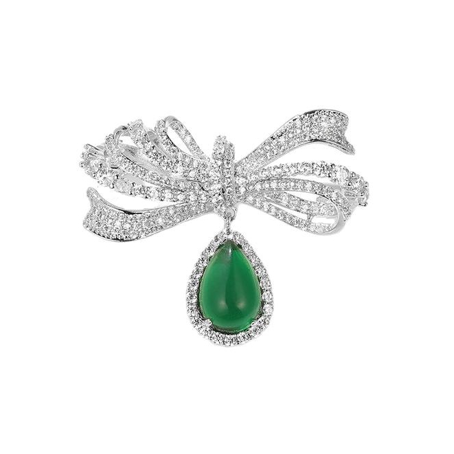 เข็มกลัดโบว์ ฝังเพทายระดับไฮเอนด์ Chrysoprase Pendant เข็มกลัดผู้หญิงสไตล์ที่สง่างาม เครื่องประดับแฟชั่นหรูหรา เข็มกลัดสวยๆ