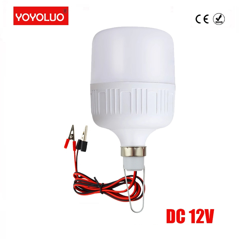 หลอดไฟ Led DC12V 6W 9W 12W 15W 18W 24W 36W แบบพกพา สีขาว ฉุกเฉิน พร้อมคลิปหนีบจระเข้ สําหรับแรงดันไฟฟ้า 12 ดวง สําหรับกลางแจ้ง
