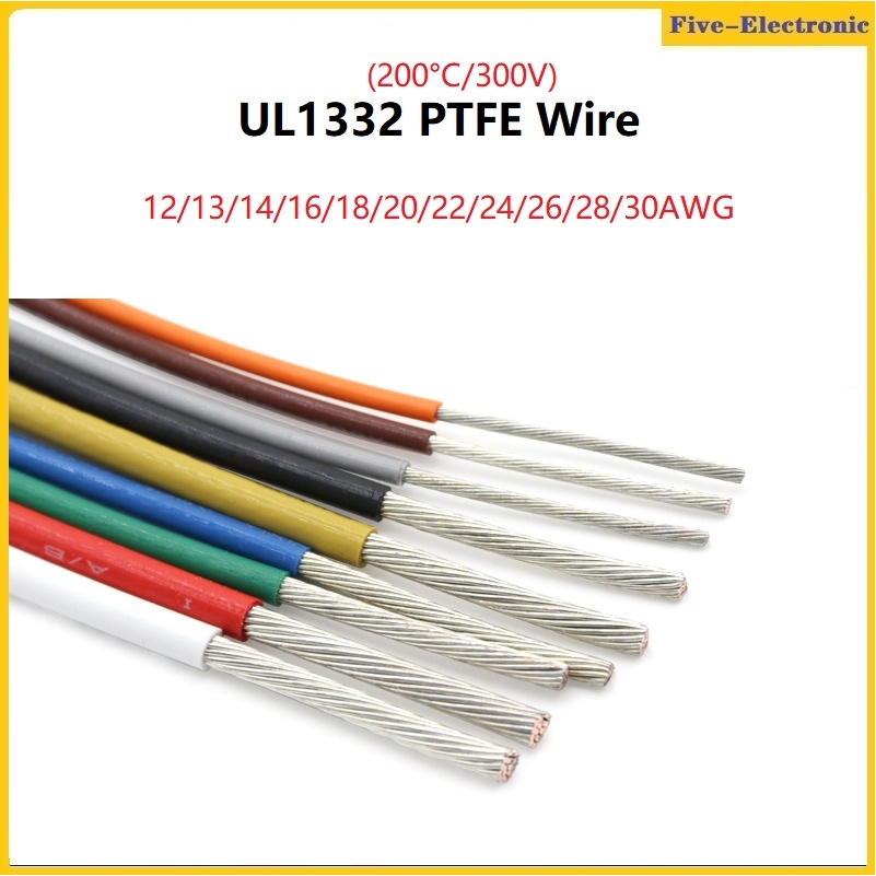 10เมตร UL1332 PTFE Wire Tinned Copper กระป ๋ องลวดทองแดง 20AWG/22AWG/24AWG/26AWG/28AWG พลาสติกฉนวนอุณหภูมิสูงอิเล ็ กตรอนสายโคมไฟ DIY Line