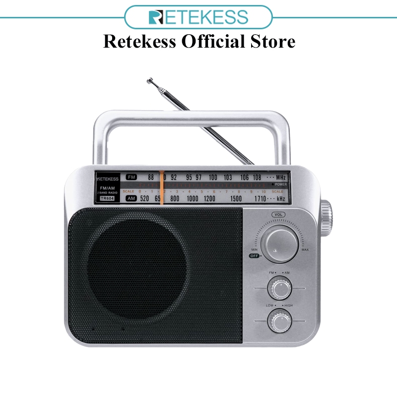 Retekess TR604 FM/AM 2 Band วิทยุพกพา AC ชาร์จได้ พร้อมแจ็คหูฟัง 3.5 มม. สําหรับผู้สูงอายุ (สีเงิน)