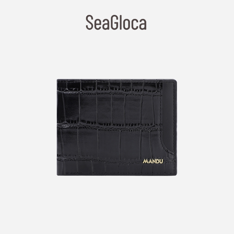 Seagloca ใหม่ กระเป๋าสตางค์หนัง พับได้สองทบ แฟชั่นเรียบง่าย สไตล์นักธุรกิจ พร้อมกล่อง สําหรับผู้ชาย No 1739