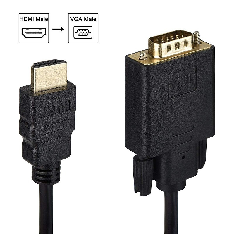 อะแดปเตอร์แปลงสายเคเบิ้ล HDMI เป็น VGA ชุบทอง 1.8 เมตร 1080P HDMI ตัวผู้ เป็น VGA ตัวผู้ รองรับโน้ตบุ๊ก