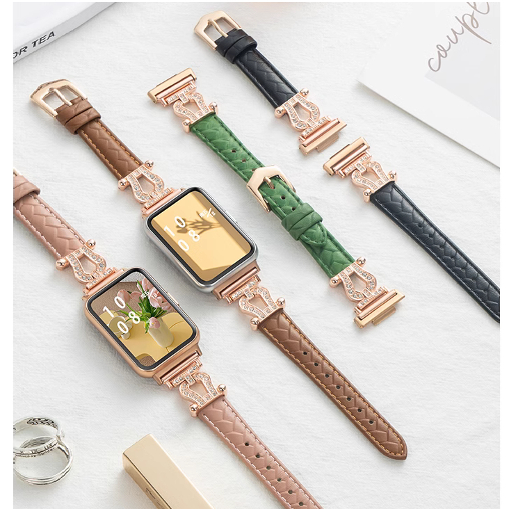 Hight Quality Leather Diamond U สาย Huawei watch fit 2 สายนาฬิกา ข้อมือหนัง ประดับเพชร คุณภาพสูง แบบเปลี่ยน สําหรับสาย huawei watch fit Strap โลหะ แบบเปลี่ยน สายนาฬิกา huaweiwatch fit 2 Leather Slim สายนาฬิกา huaweiwatch fit Huawei watch fit 2 สาย