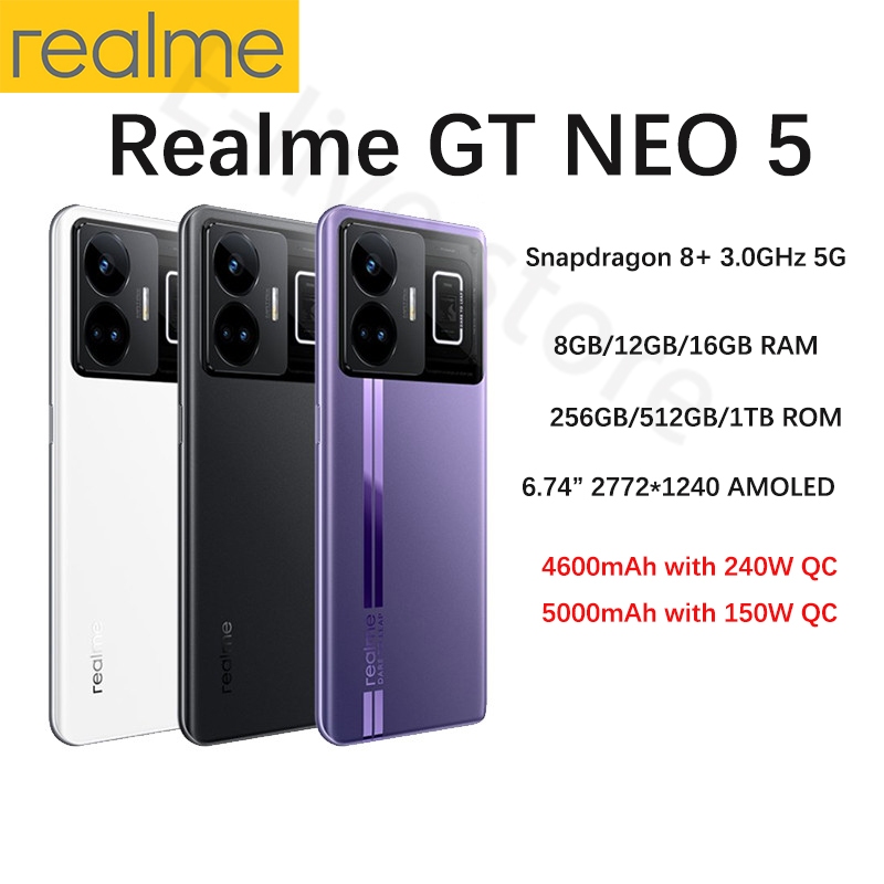 Global Rom Realme GT Neo 5 5G สมาร์ทโฟนปลดล็อก 16Gb Ram 1TB Rom Snapdragon 8+ 6.74 นิ้ว 240W