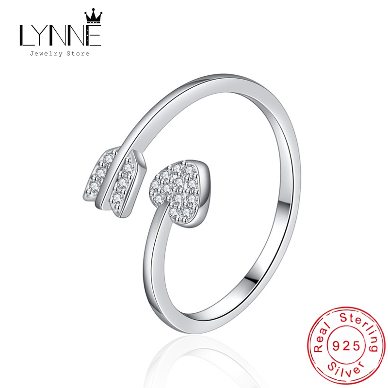 Lynne แหวนเงินแท้ 925 ประดับเพทาย รูปหัวใจ และลูกศร ปรับขนาดได้ เครื่องประดับแฟชั่น สําหรับผู้หญิง
