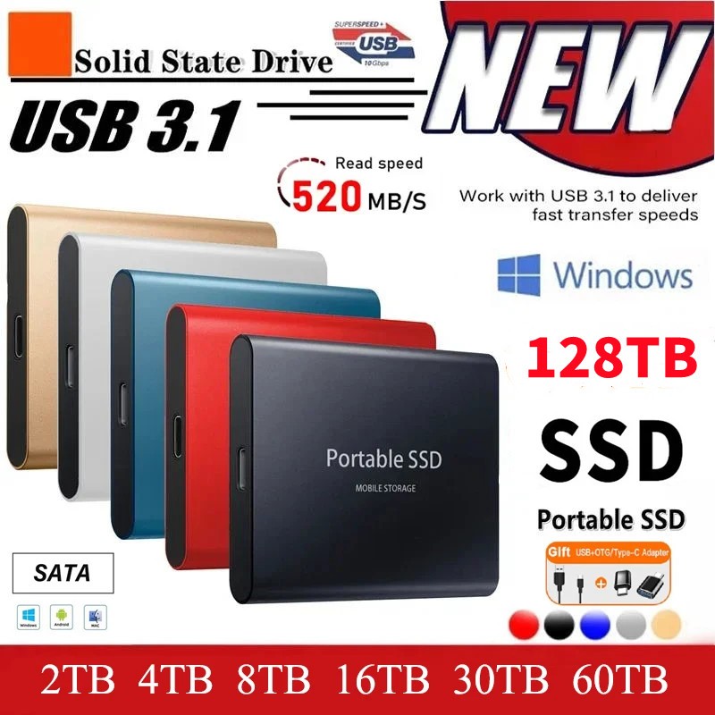 ฮาร์ดไดรฟ์ภายนอก SSD USB 3.1 Type-C 2TB-128TB ความเร็วสูง แบบพกพา สําหรับแล็ปท็อป เดสก์ท็อป Mac