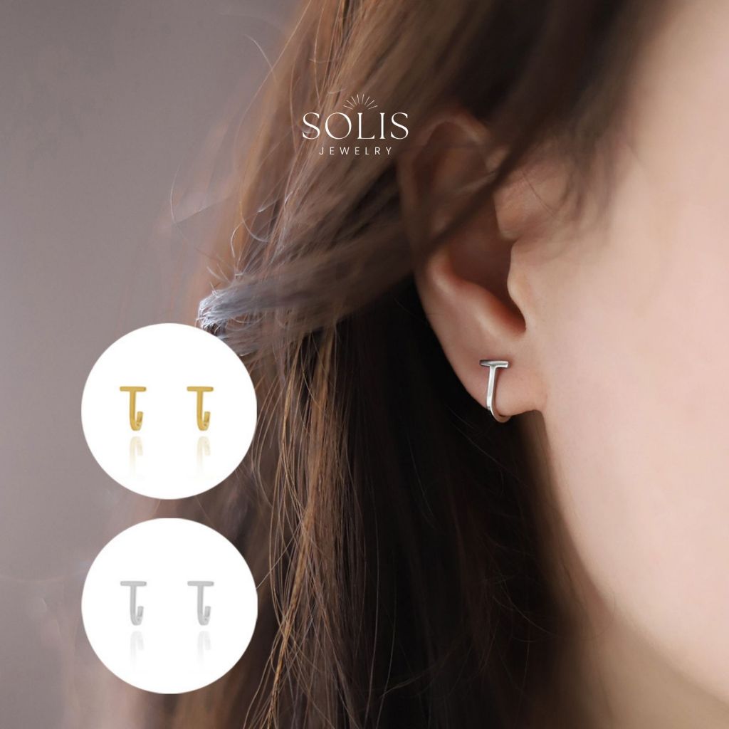 * 𝐒𝐎𝐋𝐈𝐒 *ต่างหูสตั๊ดรูปตัว T สีเงินสีทองพื้นฐาน 1 คู่ • กันน้ำ ไม่ทำให้เสื่อมเสีย แพ้ง่าย ชุบทอง 18K สแตนเลส 316L เหล็กไทเทเนียม มินิมอลลิสต์ ต่างหูทุกวันสำหรับผู้หญิง ER344