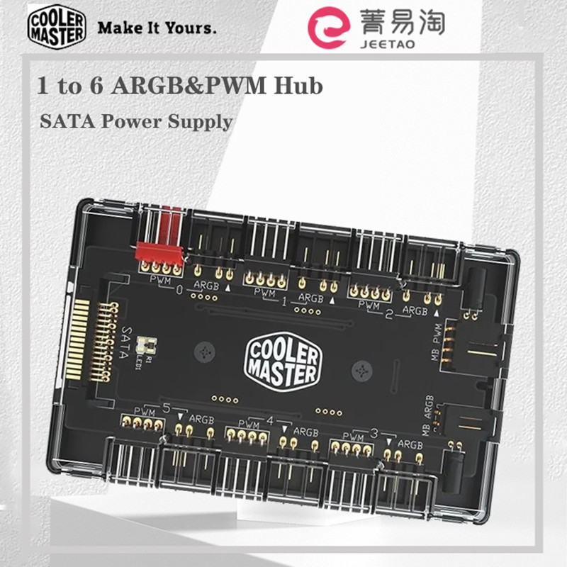 Cooler Master 2-in-1 ฮับพัดลมระบายความร้อน พาวเวอร์ซัพพลาย SATA แม่เหล็ก ARGB PWM 1 เป็น 6 ARGB&PWM 6 ชุด