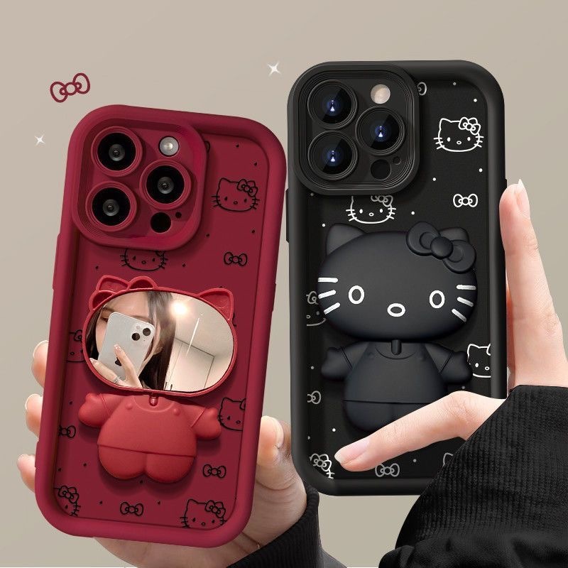เคส For iPhone 14 Plus 14 Pro Max 15 15 Pro 15 Plus 15 Pro Max การ์ตูนแมวน่ารักบวกแมวกรณีโทรศัพท์กระจก
