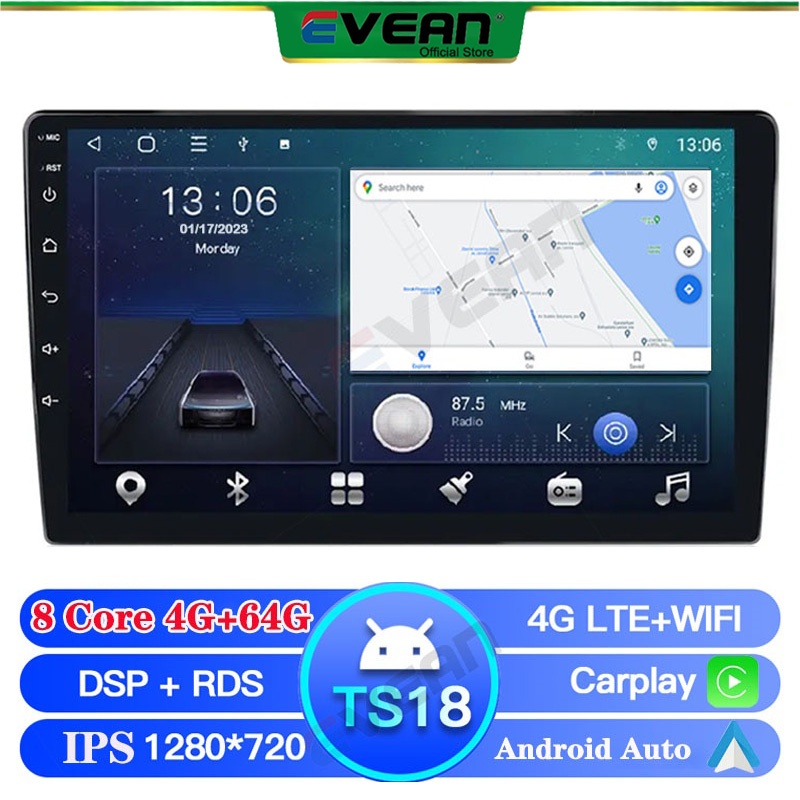 Evean ✨คุณภาพดีที่สุด✨ [4GLTE / CarPlay / 4GB + 64GB / 8 คอร์] Double Din 9 "10.1 นิ้ว จอแอนดรอยด์ติ