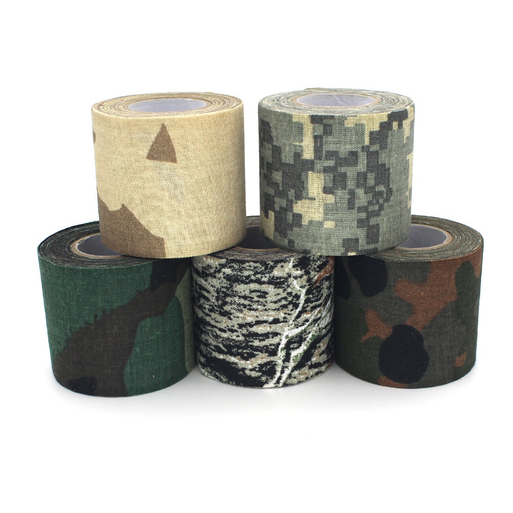 4.5 ซม.* 500 ซม.Camouflage Camo Tape Wrap Bandages สติกเกอร์ผ้าฝ้ายสําหรับ Outdoor Camping การล่าสัตว์กล้องกล้องโทรทรรศน์
