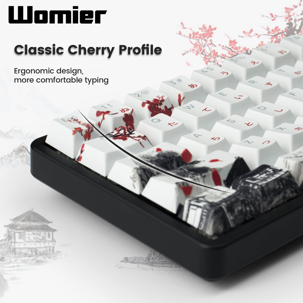 Womier ปุ่มกดคีย์บอร์ด 127 คีย์ ลายดอกพลัม เชอร์รี่ ย้อมสี PBT สําหรับคีย์บอร์ดเกมเมอร์ Cherry MX Switches