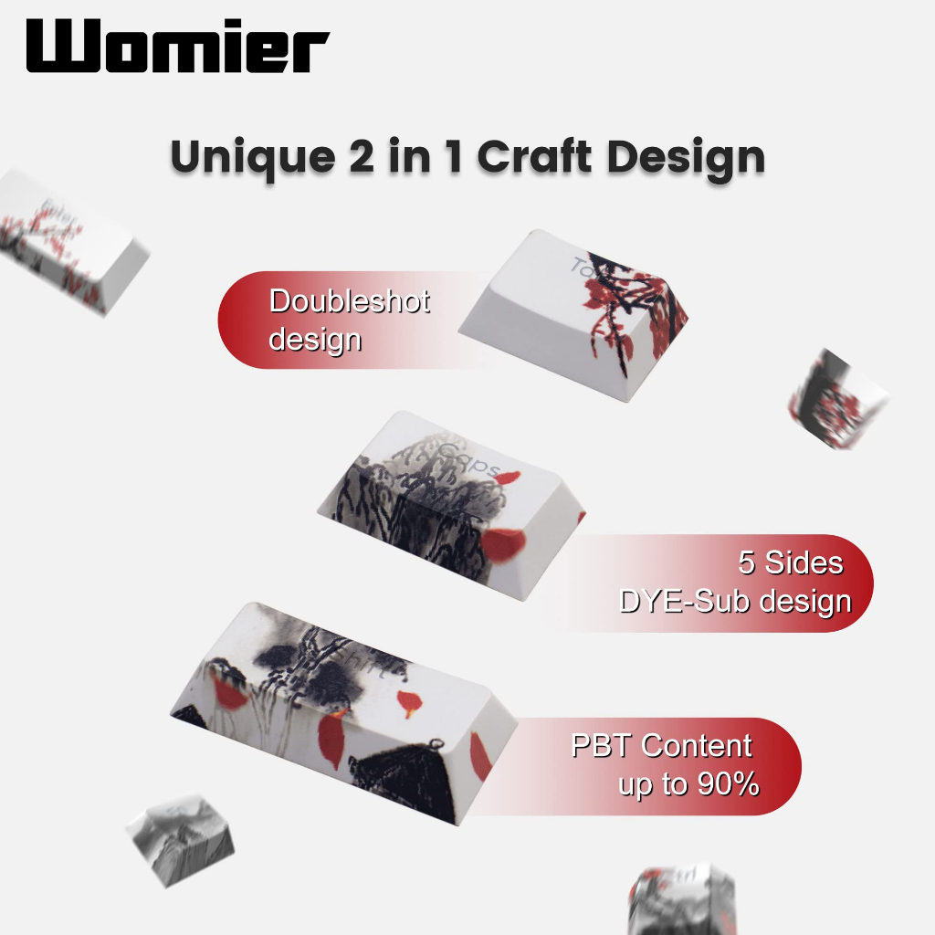 Womier ปุ่มกดคีย์บอร์ด 127 คีย์ ลายดอกพลัม เชอร์รี่ ย้อมสี PBT สําหรับคีย์บอร์ดเกมเมอร์ Cherry MX Switches