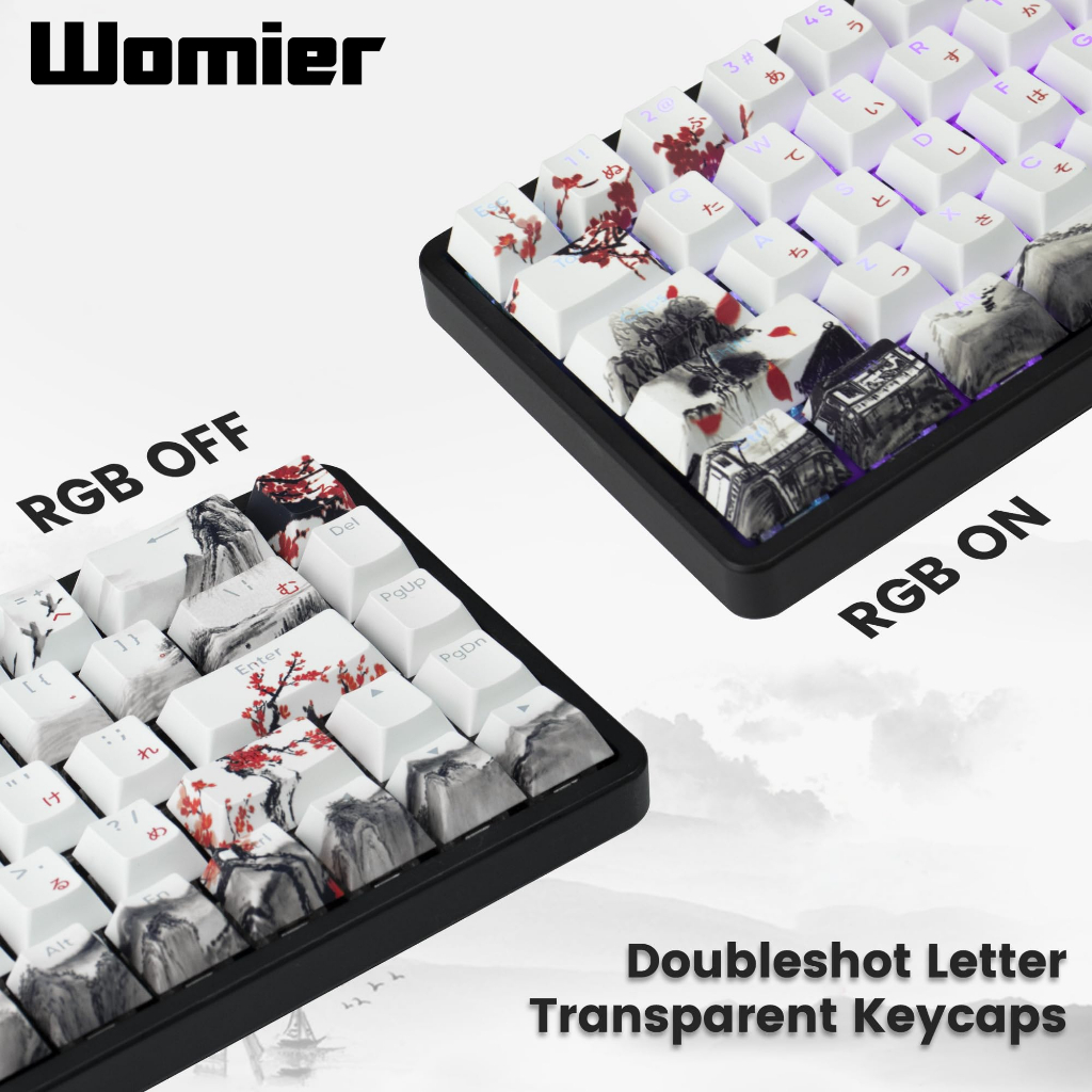 Womier ปุ่มกดคีย์บอร์ด 127 คีย์ ลายดอกพลัม เชอร์รี่ ย้อมสี PBT สําหรับคีย์บอร์ดเกมเมอร์ Cherry MX Switches
