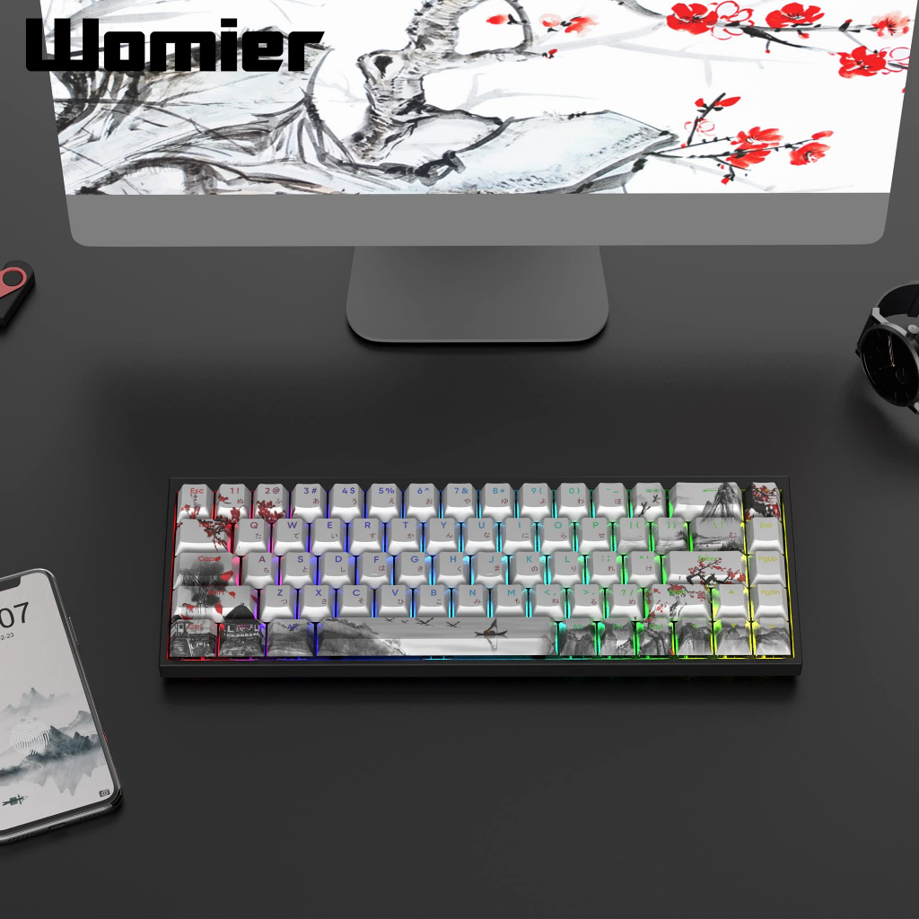 Womier ปุ่มกดคีย์บอร์ด 127 คีย์ ลายดอกพลัม เชอร์รี่ ย้อมสี PBT สําหรับคีย์บอร์ดเกมเมอร์ Cherry MX Switches