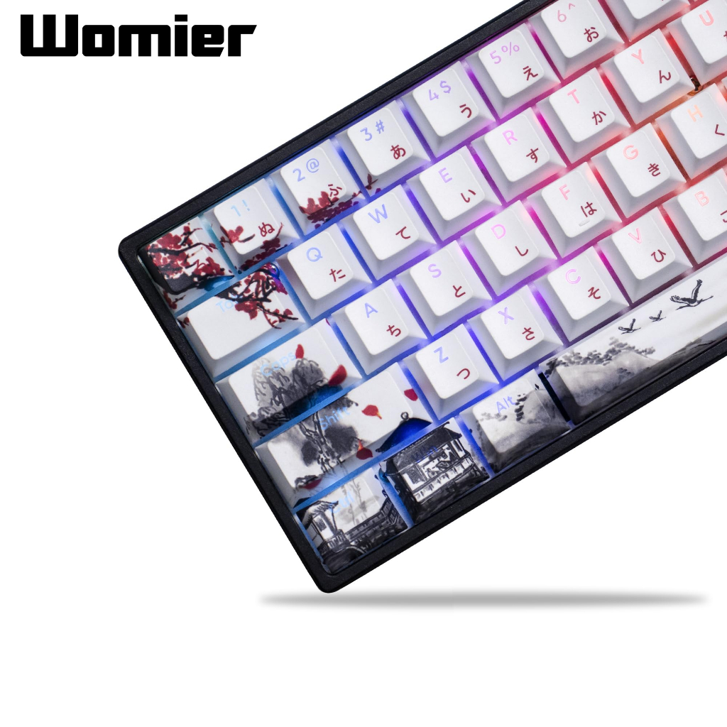 Womier ปุ่มกดคีย์บอร์ด 127 คีย์ ลายดอกพลัม เชอร์รี่ ย้อมสี PBT สําหรับคีย์บอร์ดเกมเมอร์ Cherry MX Switches