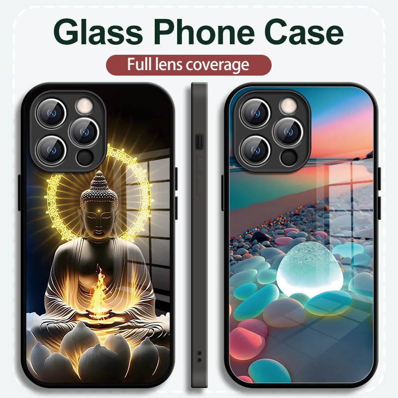 เคสไอโฟน ขายดีที่สุด iPhone Glass Case สำหรับ iPhone16 15 14 13 12 11ProMax Case พระพุทธรูปองค์ใหญ่ iPhone XR XSMax 7 8Plus 6S Plus เคส iPhone สำหรับผู้ชาย