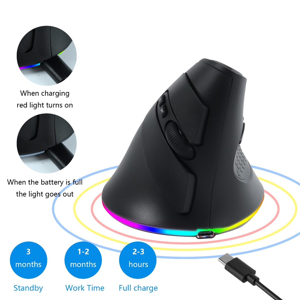 เมาส์ไร้สาย บลูทูธ 4.0+2.4GHz โหมดคู่ 3200 DPI แนวตั้ง ชาร์จได้ ออกแบบตามสรีรศาสตร์ สําหรับคอมพิวเตอร์