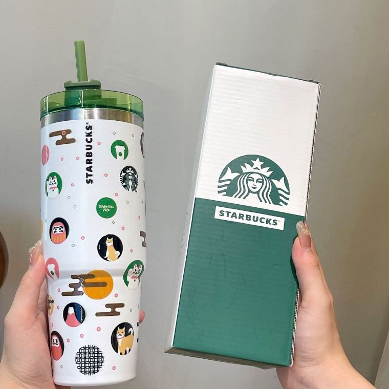 ★Starbucks กระติกน้ําร้อนสเตนเลส 304 ลายแมวนําโชค ดาว ดาว ขนาดใหญ่ จุน้ําได้เยอะ 900 มล. สําหรับรถยนต์ Mac