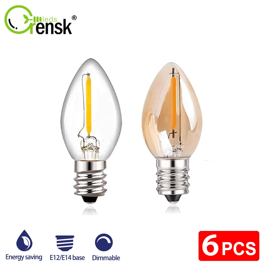 หลอดไฟโคมไฟระย้า LED E12 E14 C7 0.5W ประหยัดพลังงาน สไตล์วินเทจ สําหรับบ้าน 6 ชิ้น