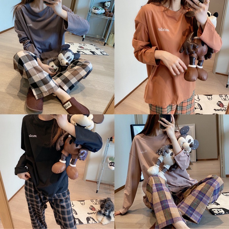 เซตเสื้อแขนยาว+กางเกงขายาวสกรีนลาย ผ้านิ่มใส่สบาย ใส่ชิลๆหรือใส่นอนชิคมากๆ