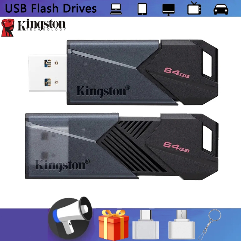 Kingston แฟลชไดรฟ์เวอร์ USB 3.2 128GB 256GB สีดํา 64GB สําหรับโทรศัพท์มือถือ คอมพิวเตอร์