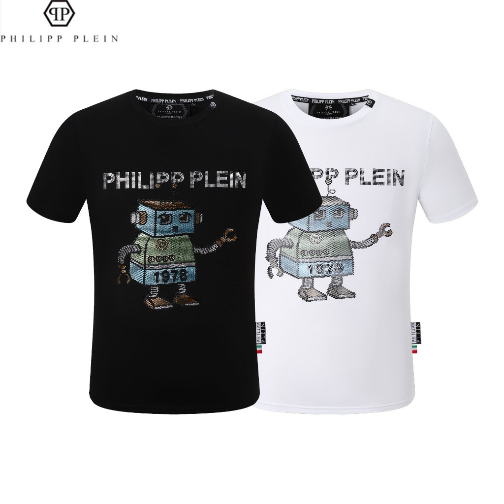 เสื้อยืดคอกลม แขนห้าส่วน ผ้าฝ้ายแท้ พิมพ์ลาย PHILIPP PLEIN สําหรับผู้ชาย 2083
