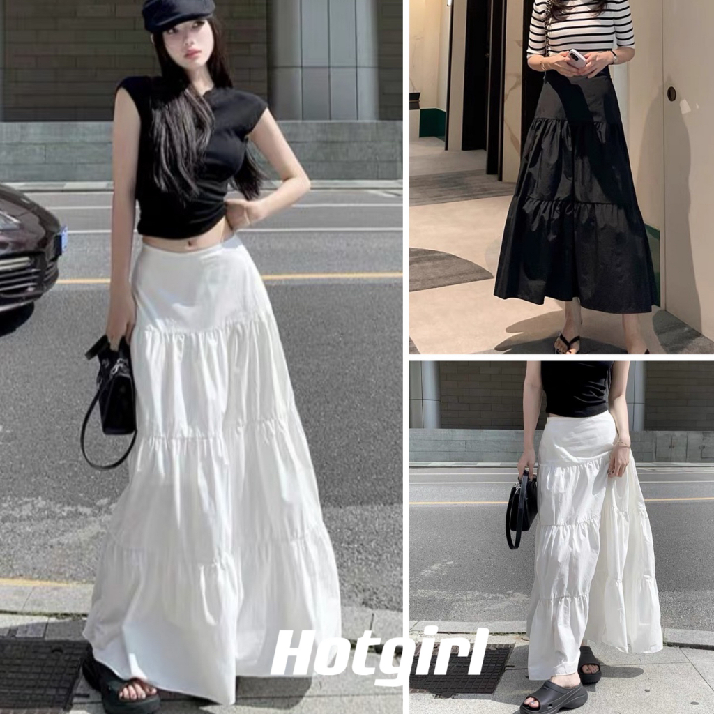 Hotgirl  พร้อมส่งจากกทม ✨กระโปรงขาว เอวสูงเวอร์ชั่นเกาหลี🌸กระโปรงทรงเอสีขาวมีดีไซน์และมีซับใน