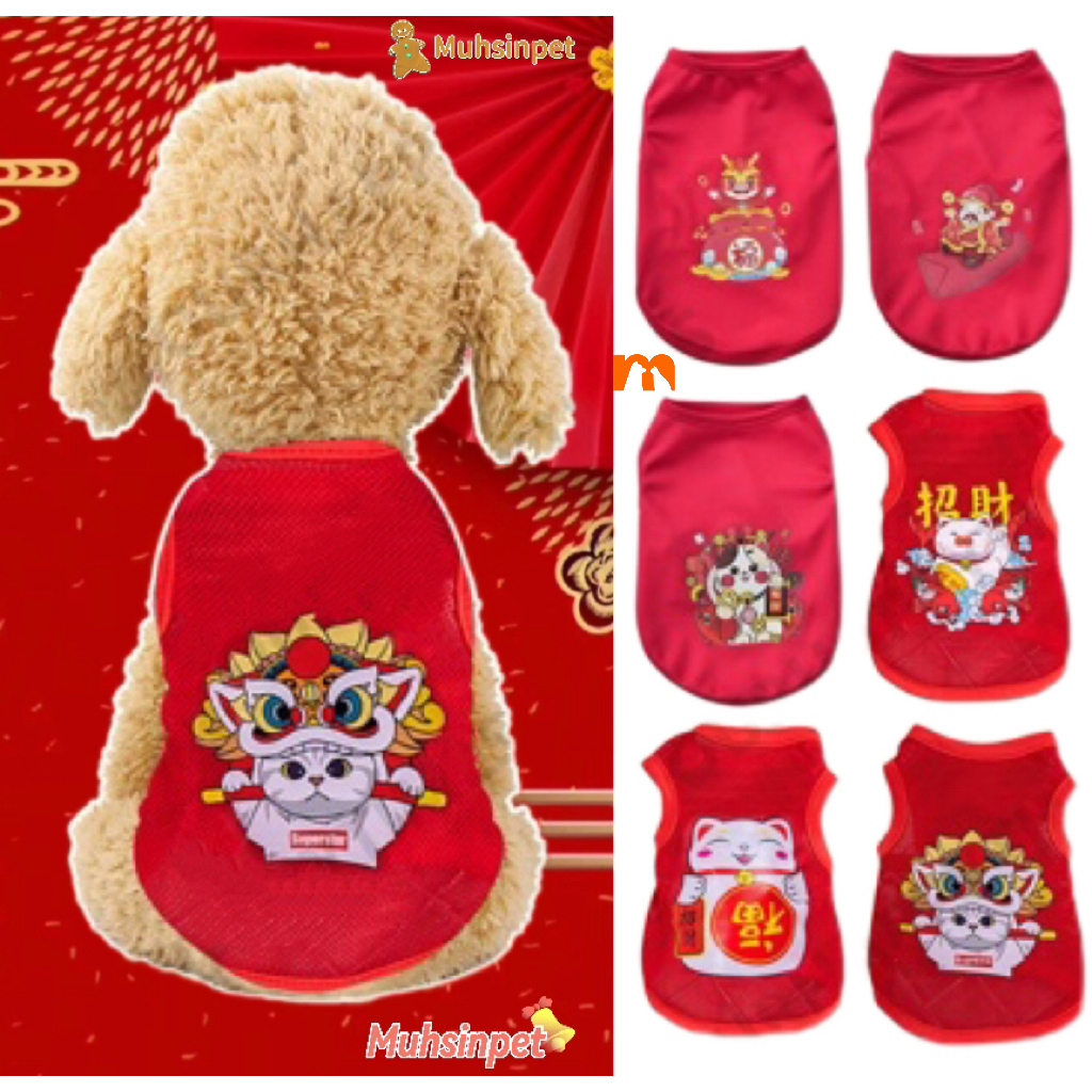 [Muhsinpet] เสื้อผ้าสัตว์เลี้ยง เสื้อผ้าปีใหม่ ลายสุนัข แมว พุดเดิ้ล ปอมเมอเรเนียน ขนาดเล็ก