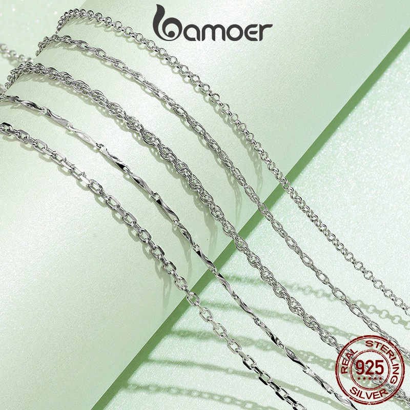 BAMOER สร้อยคอบามอส 925 เงินสเตอร์ลิงพื้นฐานโซ่กุ้งก้ามกรามออกแบบที่เรียบง่ายเครื่องประดับของขวัญสําหรับผู้หญิง