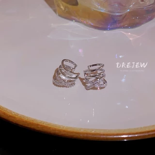 DREJEW ต่างหูแบบหนีบ ประดับเพทาย หลายชั้น ไม่ต้องเจาะหู เรียบง่าย เท่ แฟชั่น สําหรับผู้หญิง
