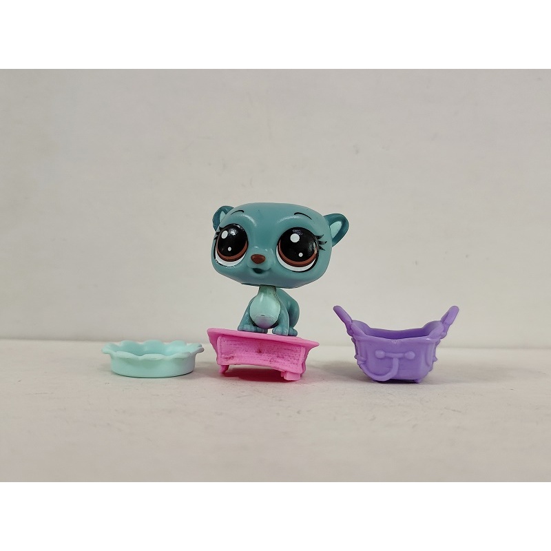 LPS Toy Littlest Pet Shop Blue Green Cat #972 W/Accessories ของเล่นน่ารักสําหรับของขวัญเด็ก