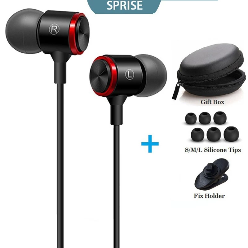 หูฟังสเตอริโอโลหะ SPRISE Extra Bass มาพร้อมกับเคสหูฟัง ระบบตัดเสียงรบกวน สายต่อแบบ Universal 3.5mm